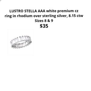 LUSTRO STELLA 'AAA' premium cubic zirconia ring, sz. 8 & 9 ** Reduced to $25!!!